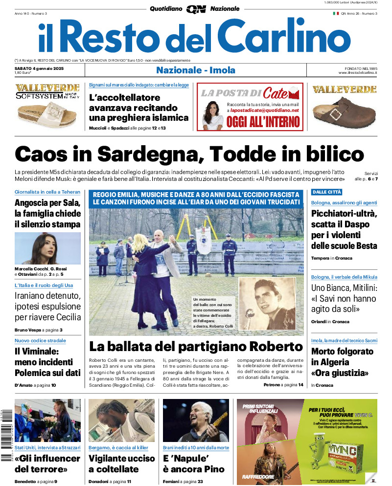 Prima-pagina-il resto del carlino-edizione-di-oggi-20250104